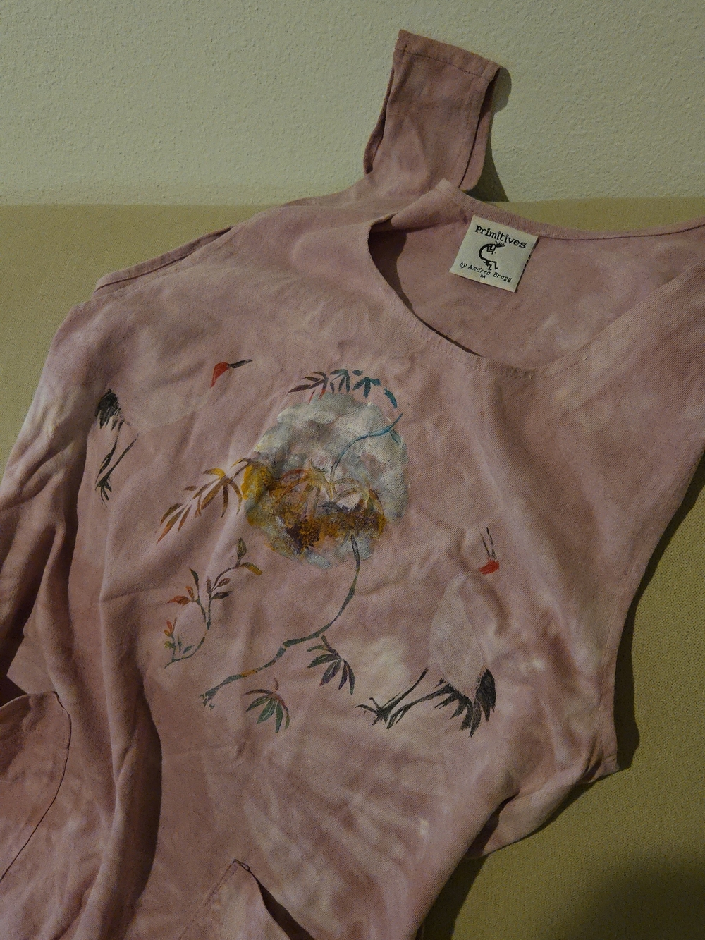 Vintage Primitives by Andrea Bragg Mauve Hand-Dyed Crane Art2Wear Dress M - Picture 3 of 13